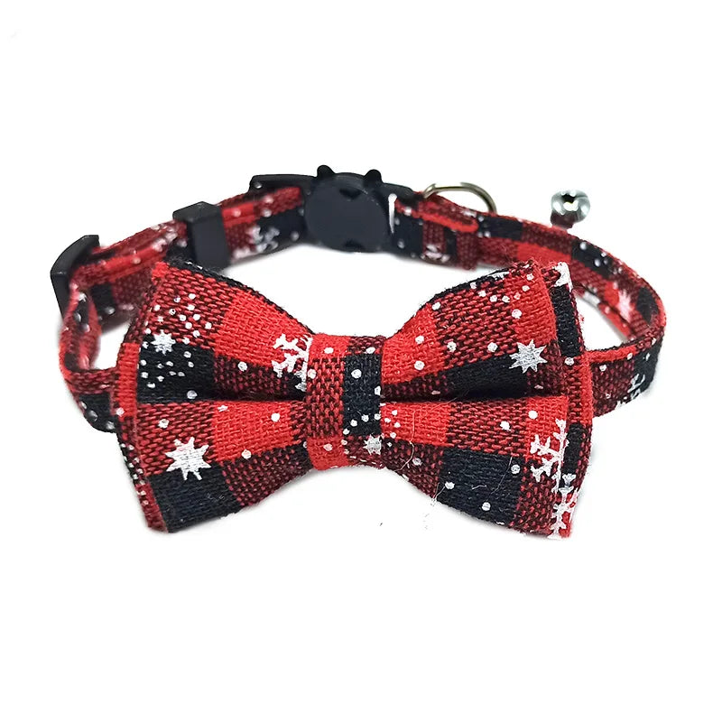 Plaid Bow Tie Cat Collar with Bell – Breakaway Christmas Red Pet Collar