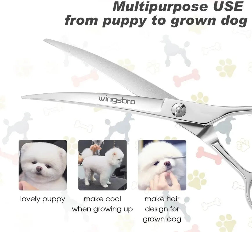 7.5" Curved Dog Grooming Scissors – Stainless Pet Trimming Shears