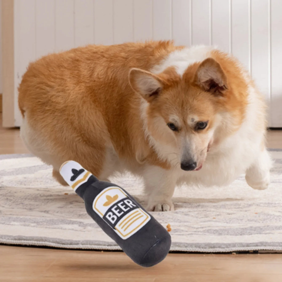 Squeaky Beer Bottle Dog Toy – Bite-Resistant Plush Chew