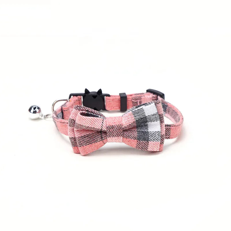Plaid Bow Tie Cat Collar with Bell – Breakaway Christmas Red Pet Collar