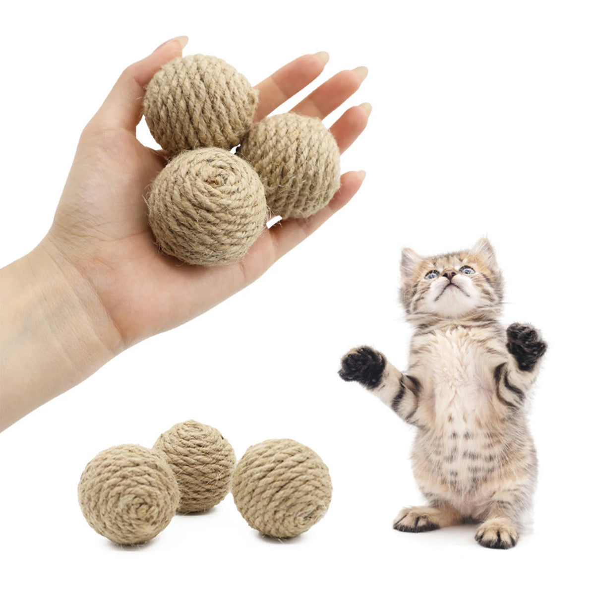 Hand-Woven Hemp Cat Ball – Rolling Rattle Scratch Ball Toy