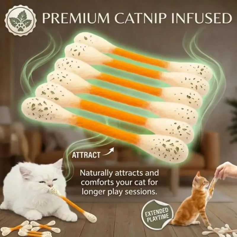 Giant Cotton Swab Catnip Toys 6 Pack – Kitten Chew & Teeth Cleaning