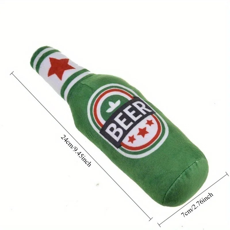 Squeaky Beer Bottle Dog Toy – Bite-Resistant Plush Chew