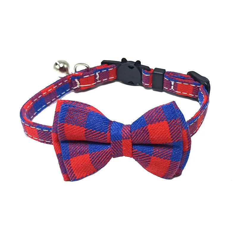 Plaid Bow Tie Cat Collar with Bell – Breakaway Christmas Red Pet Collar