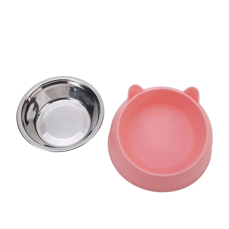 Stainless Steel Double Cat Bowl – 15° Tilted Raised Pet Feeder