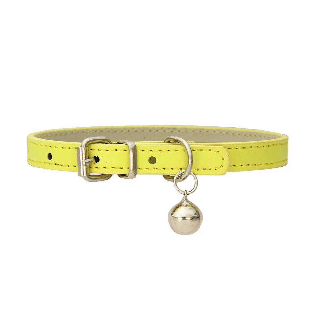 PU Leather Dog & Cat Collar with Bell – Adjustable Pet Collar