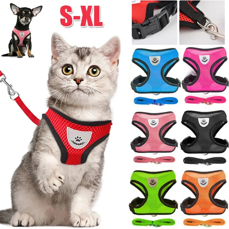 Cat & Dog Harness with Leash – Breathable Reflective Mesh Vest