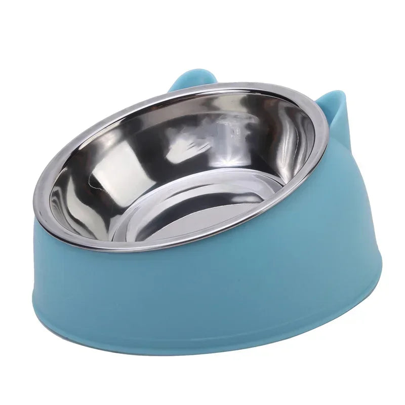Stainless Steel Double Cat Bowl – 15° Tilted Raised Pet Feeder