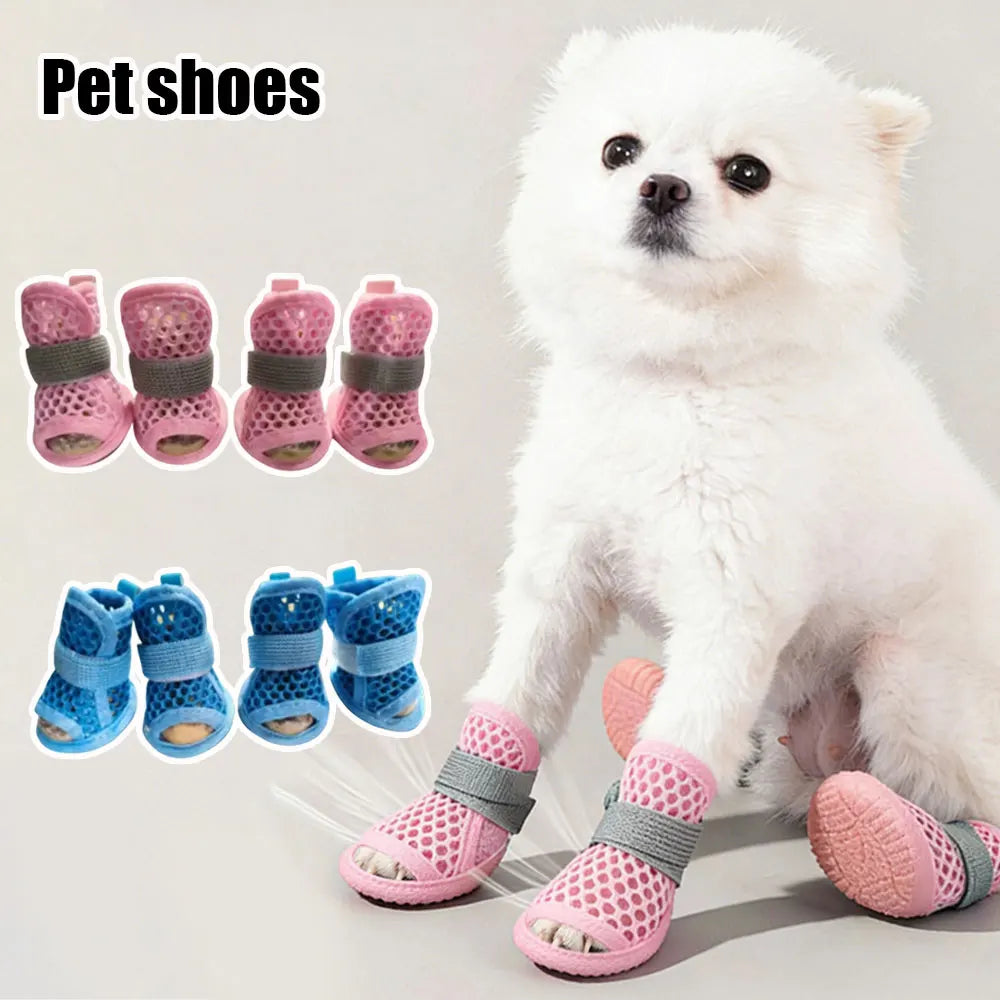 Breathable Mesh Dog Shoes 4 Pack – Non-Slip Summer Dog Boots