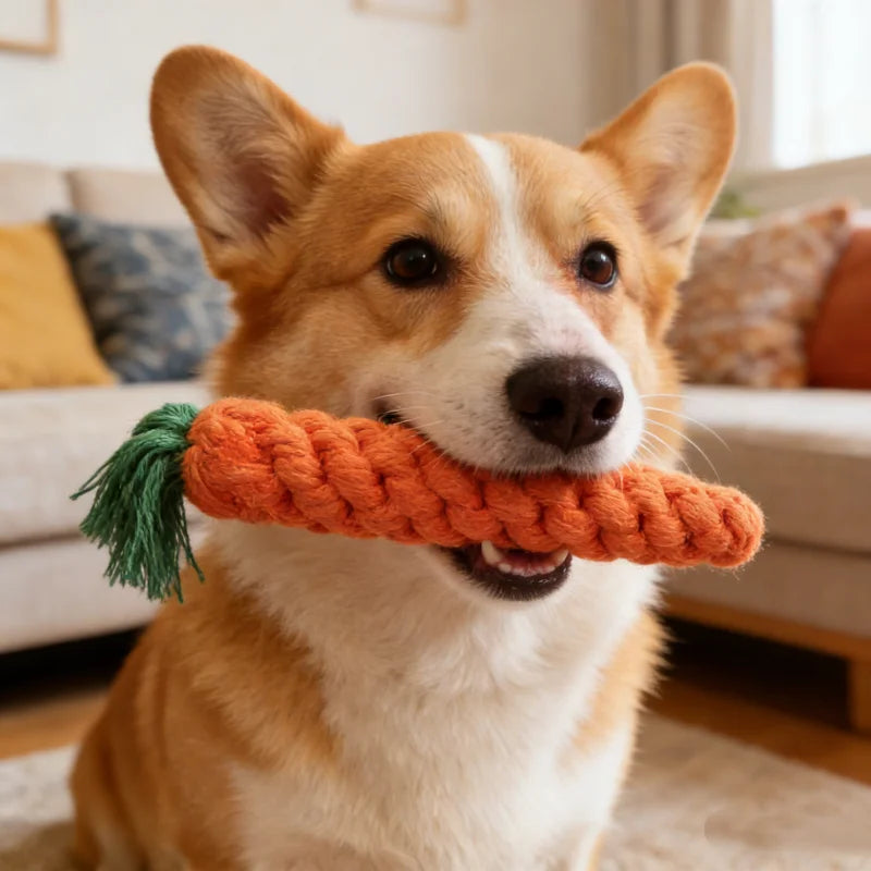 Carrot Rope Dog Toy – Braided Cotton Chew & Teething Toy