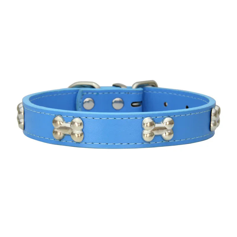 Bone Pattern Leather Dog Collar – Small to Large Dogs & Cats