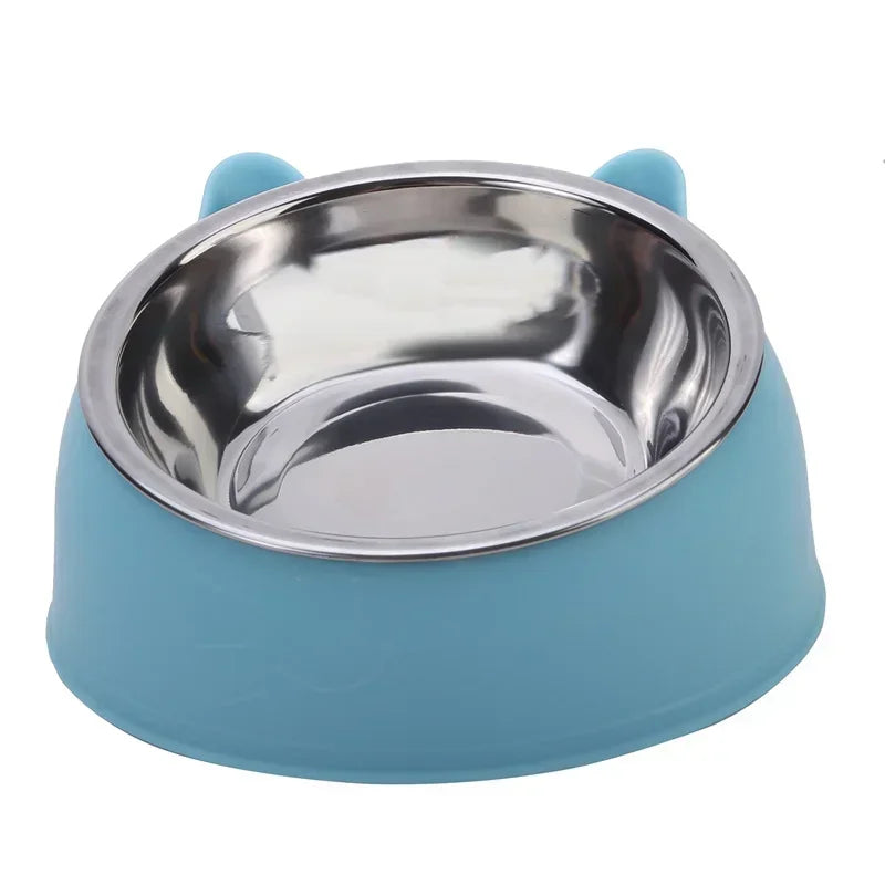 Stainless Steel Double Cat Bowl – 15° Tilted Raised Pet Feeder