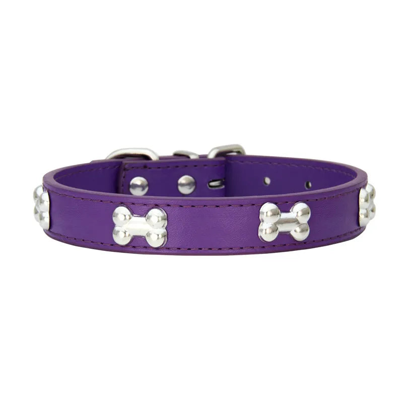 Bone Pattern Leather Dog Collar – Small to Large Dogs & Cats
