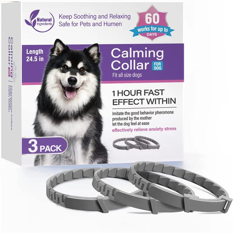 Calming Collar for Dogs & Cats – Adjustable Anxiety Relief Collar 3/4 Pack