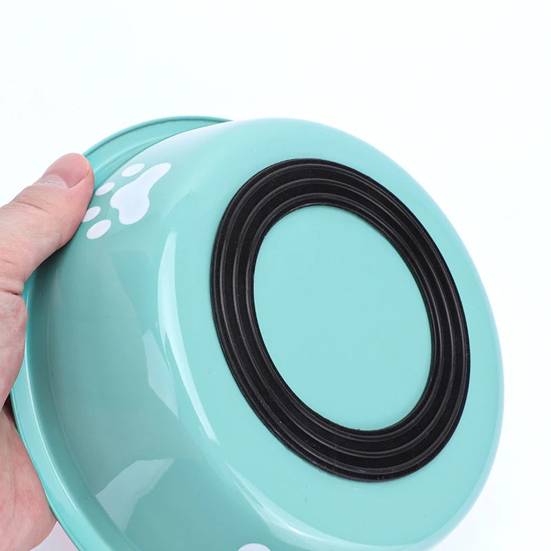Stainless Steel Paw Print Pet Bowl – Non-Slip Silicone Base