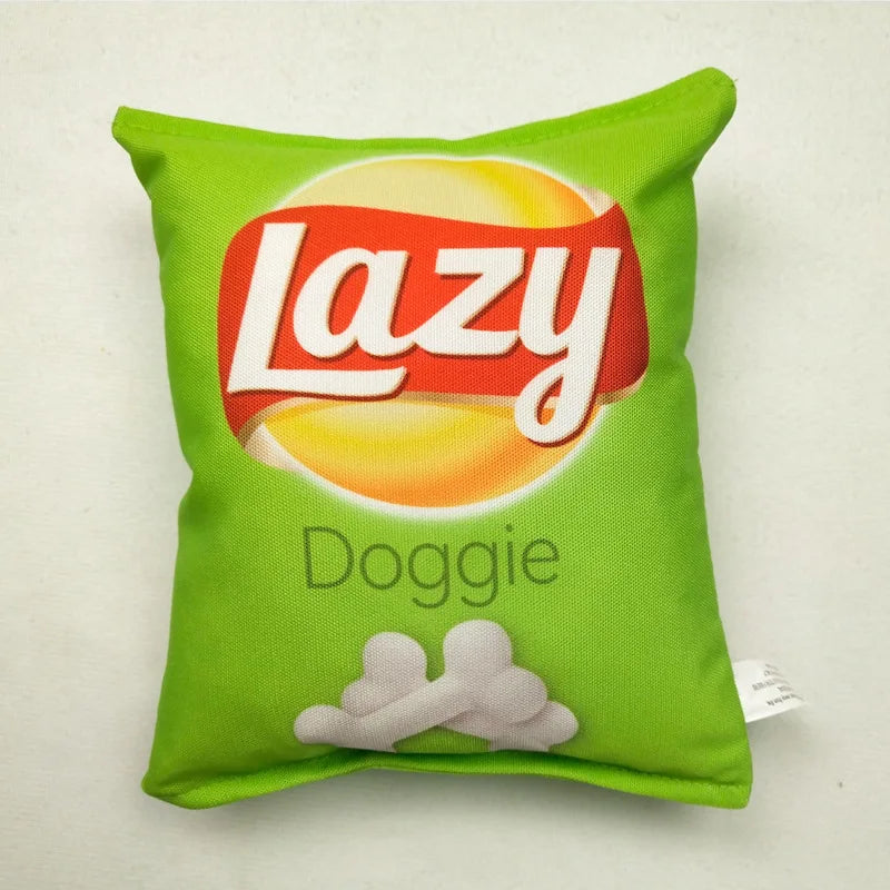 Squeaky Plush Chips Dog Toy – Teeth Cleaning Chew Toy