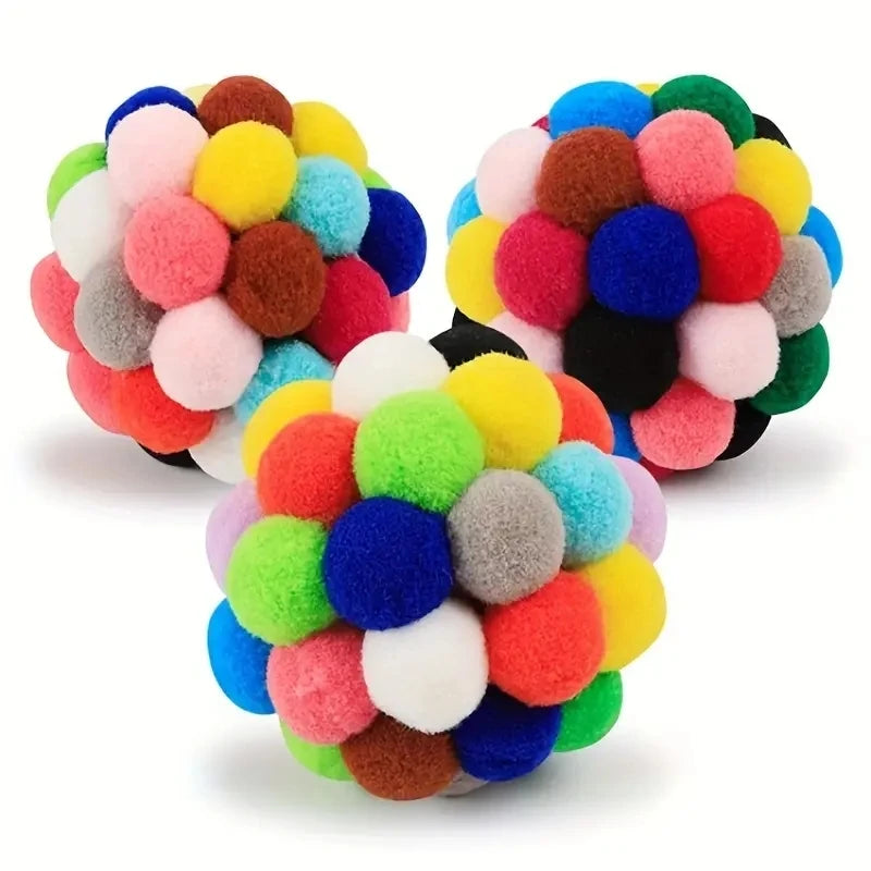 Cat Plush Bell Balls 1/3 Pack – Colourful Woolen Ball Cat Toy