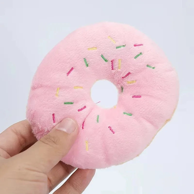 Plush Doughnut Dog Toy – Squeaky Chew Toy Small/Medium Dogs