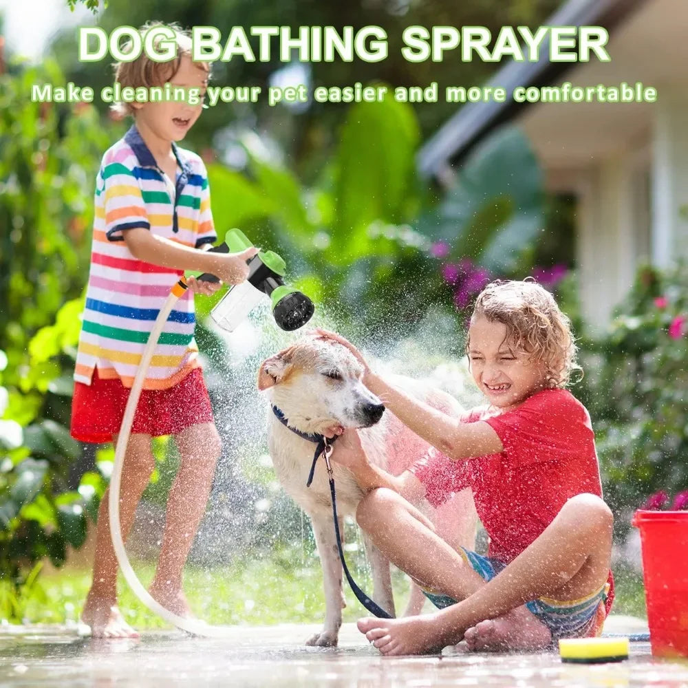 8-in-1 Dog Shower Sprayer – High-Pressure Pet Bath Hose Nozzle with Foam