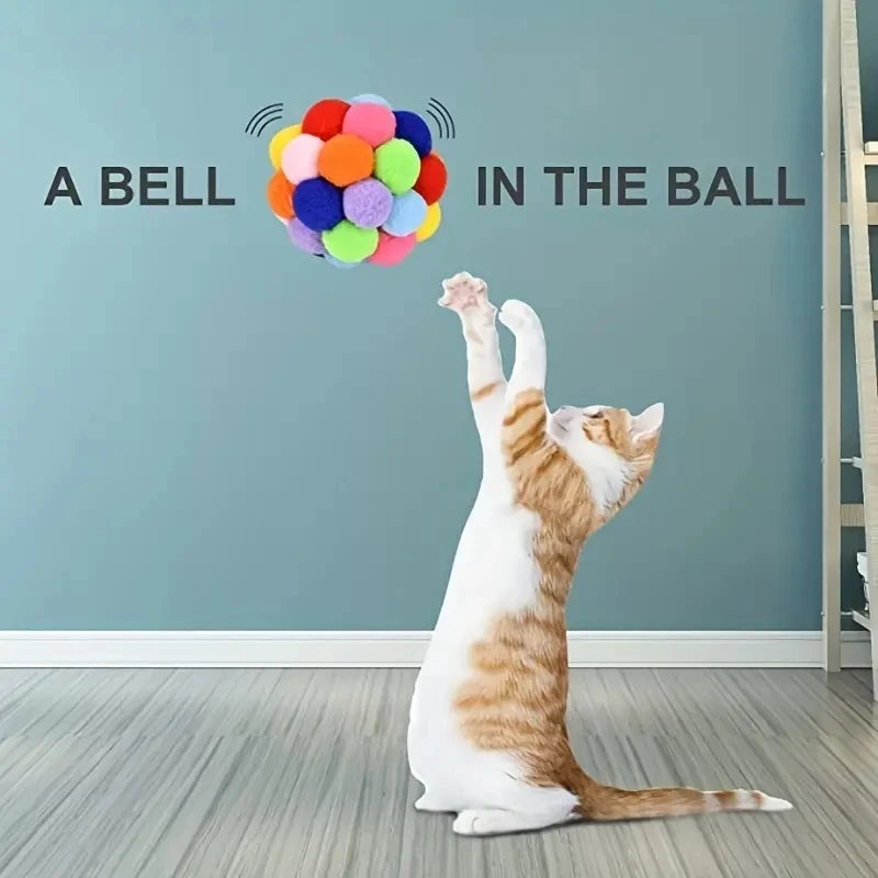 Cat Plush Bell Balls 1/3 Pack – Colourful Woolen Ball Cat Toy