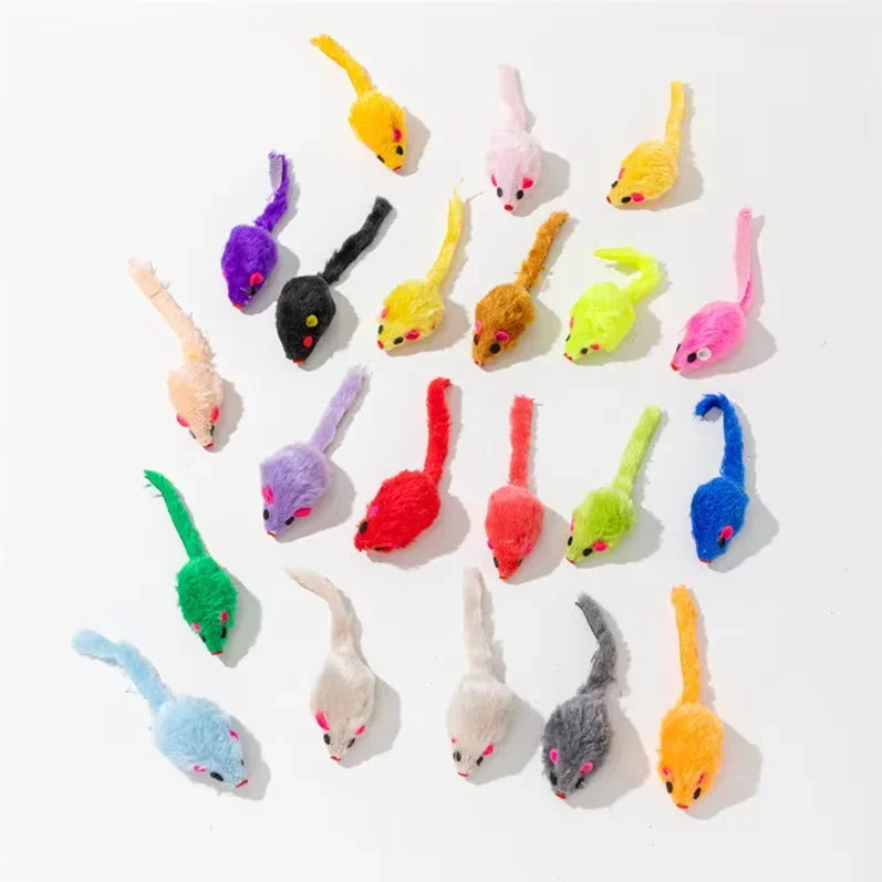 Plush Mouse Cat Toys 5/10 Pack – Rabbit Fur Feather Mice for Kittens