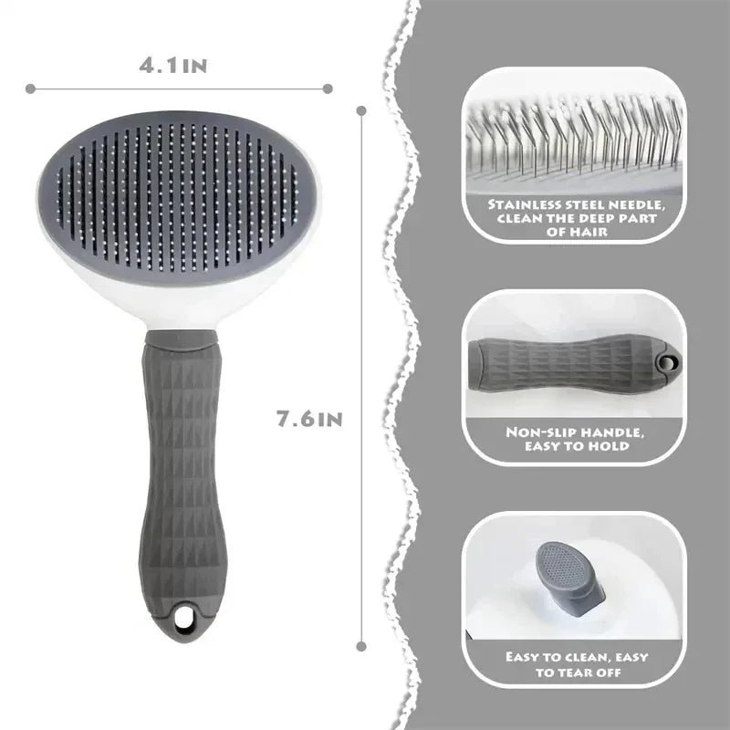 Self-Cleaning Slicker Brush for Dogs & Cats – One-Click Deshedding Brush