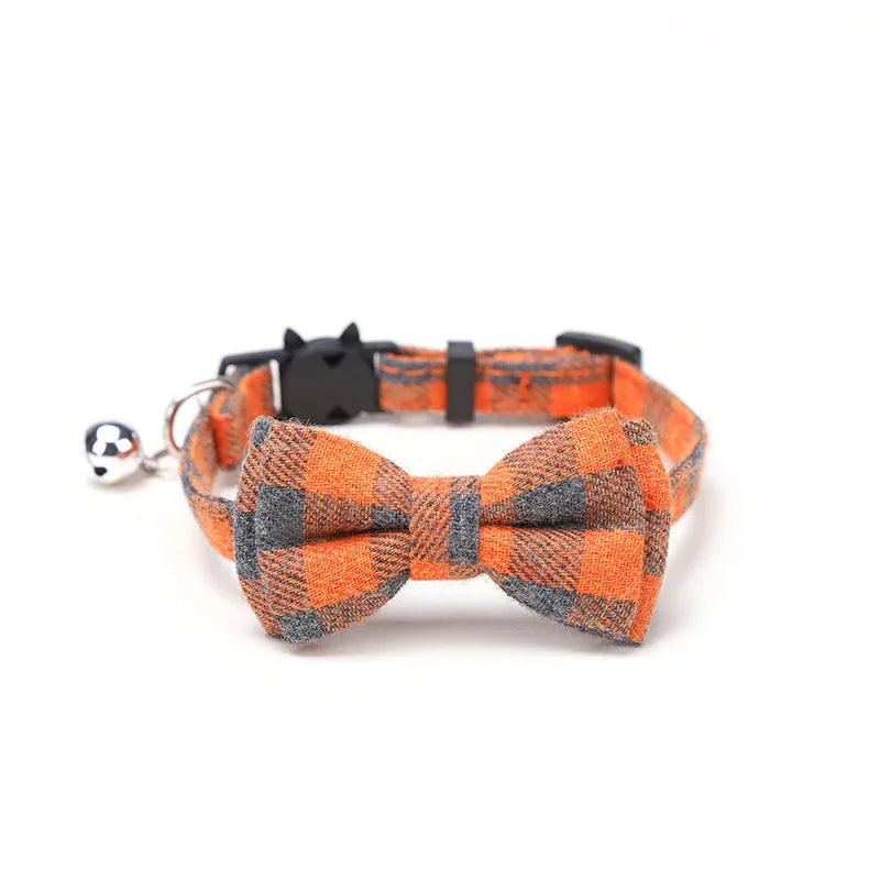 Plaid Bow Tie Cat Collar with Bell – Breakaway Christmas Red Pet Collar
