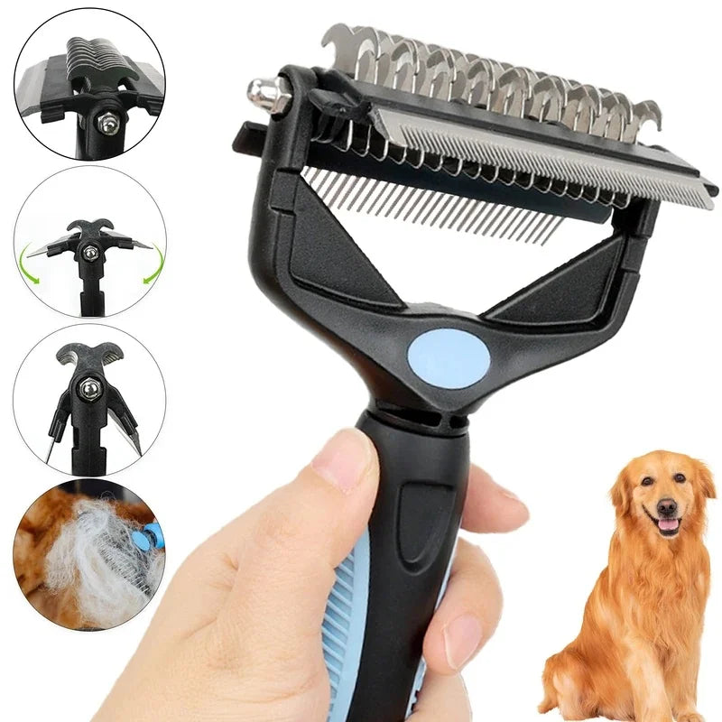 3-in-1 Pet Deshedding Brush – Knot Cutter Dematting Comb
