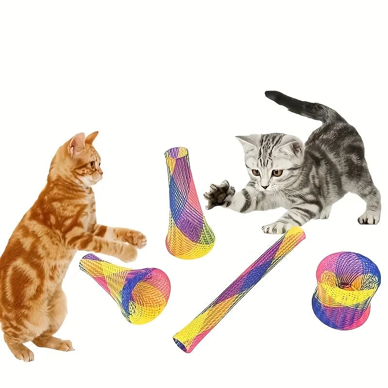 Folding Spring Cat Toy – Colourful Elastic Interactive Cat Teaser