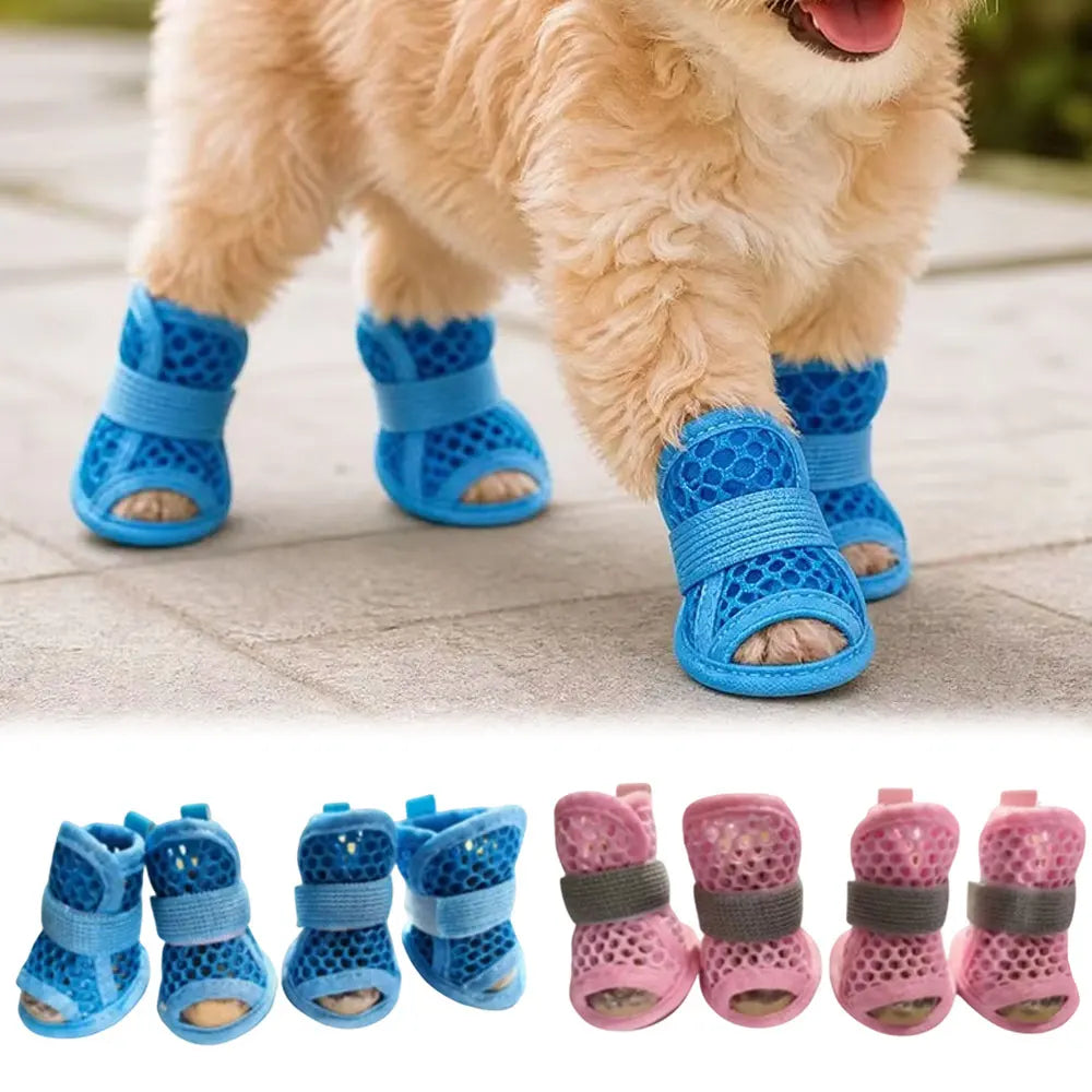 Breathable Mesh Dog Shoes 4 Pack – Non-Slip Summer Dog Boots