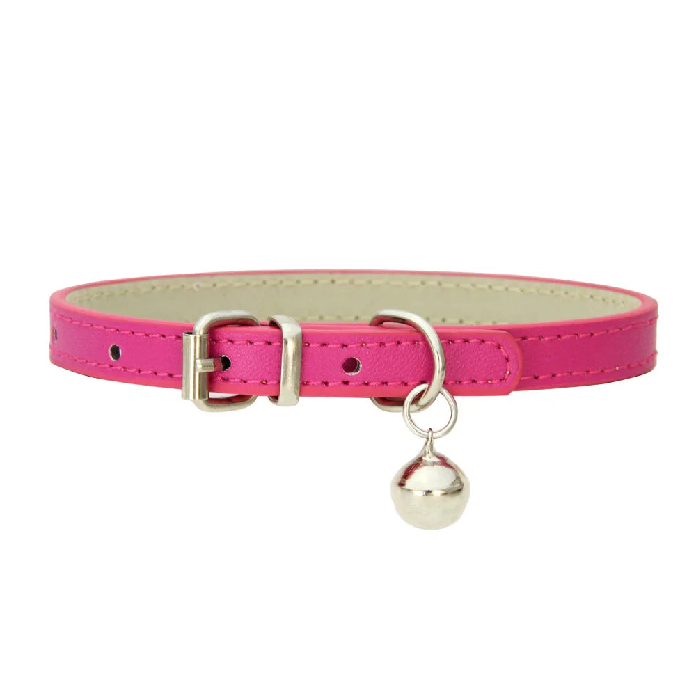 PU Leather Dog & Cat Collar with Bell – Adjustable Pet Collar