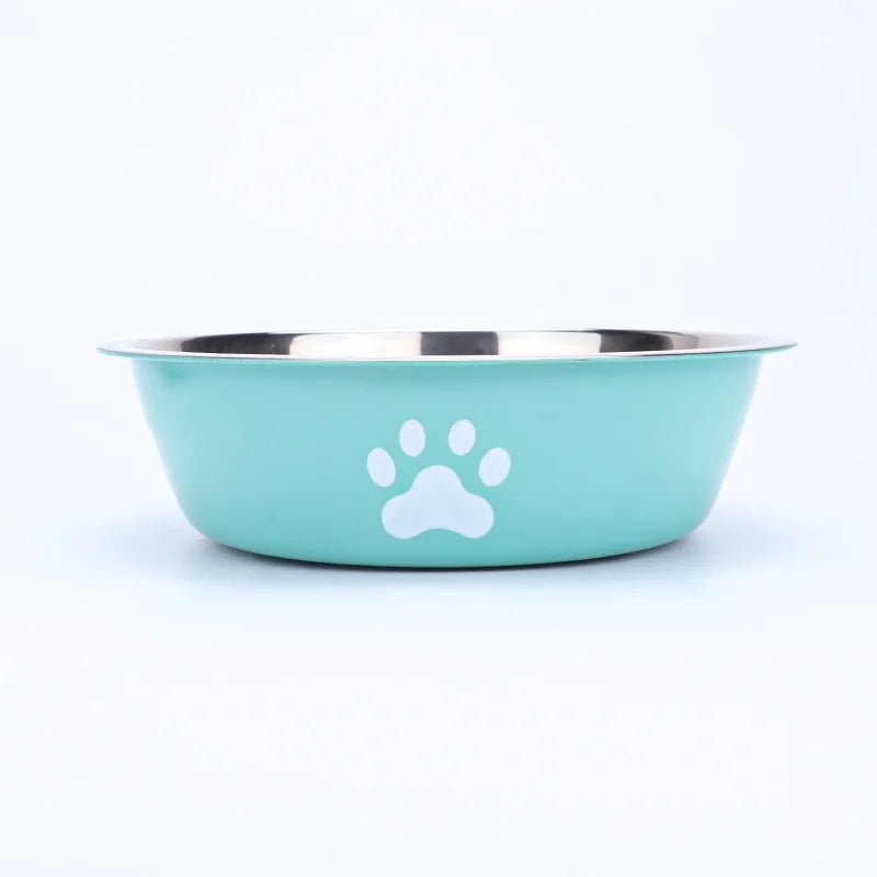 Stainless Steel Paw Print Pet Bowl – Non-Slip Silicone Base