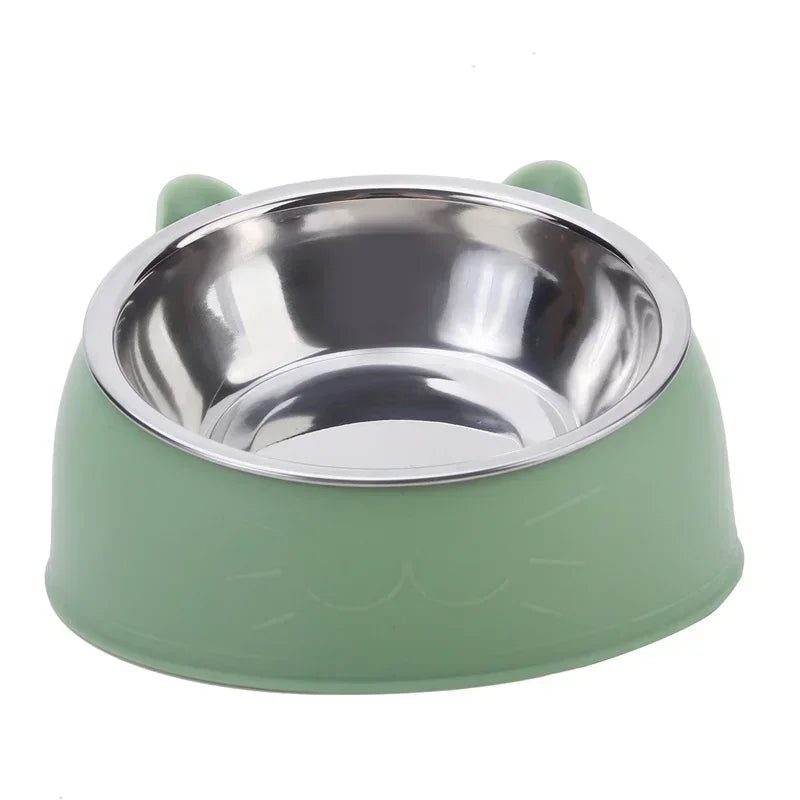 Stainless Steel Double Cat Bowl – 15° Tilted Raised Pet Feeder