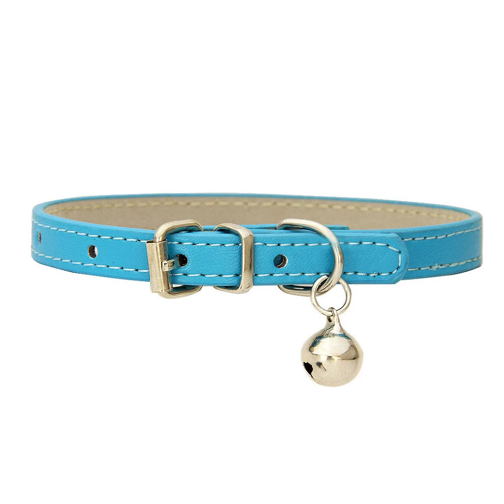 PU Leather Dog & Cat Collar with Bell – Adjustable Pet Collar