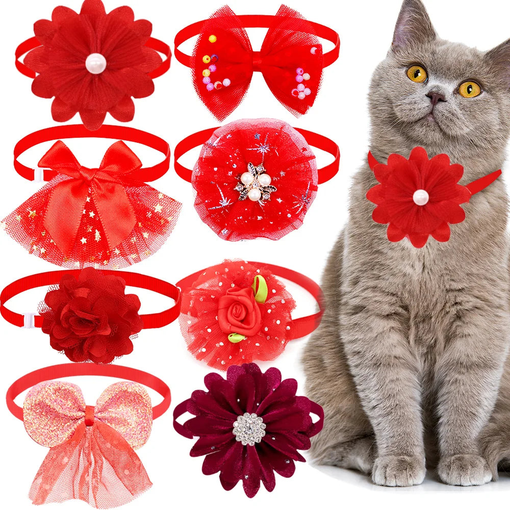 Dog Bow Tie Collars 10 Pack – Adjustable Lace Bow Collars Dogs & Cats