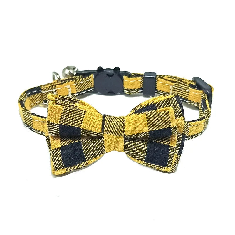 Plaid Bow Tie Cat Collar with Bell – Breakaway Christmas Red Pet Collar