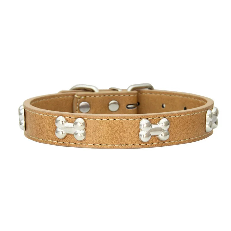 Bone Pattern Leather Dog Collar – Small to Large Dogs & Cats