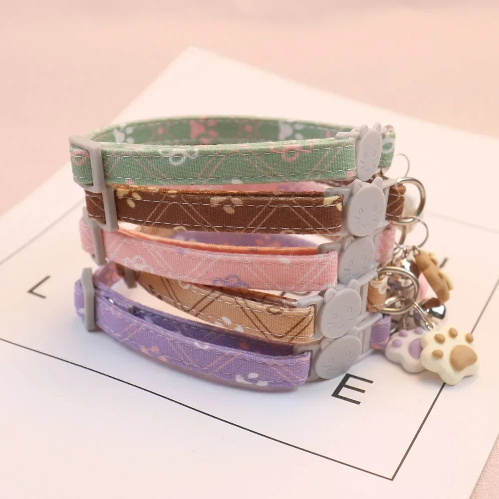 Cat Collar with Bell – Breakaway Paw Print Collar for Kittens & Puppies