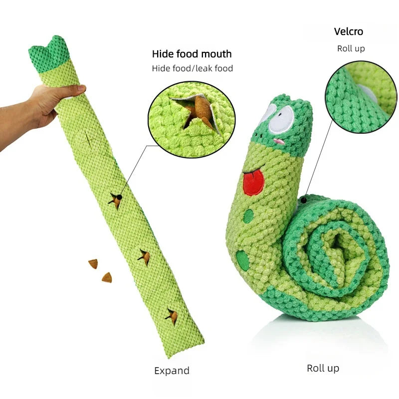 Snail Dog Puzzle Feeder – Squeaky Plush Snuffle Toy