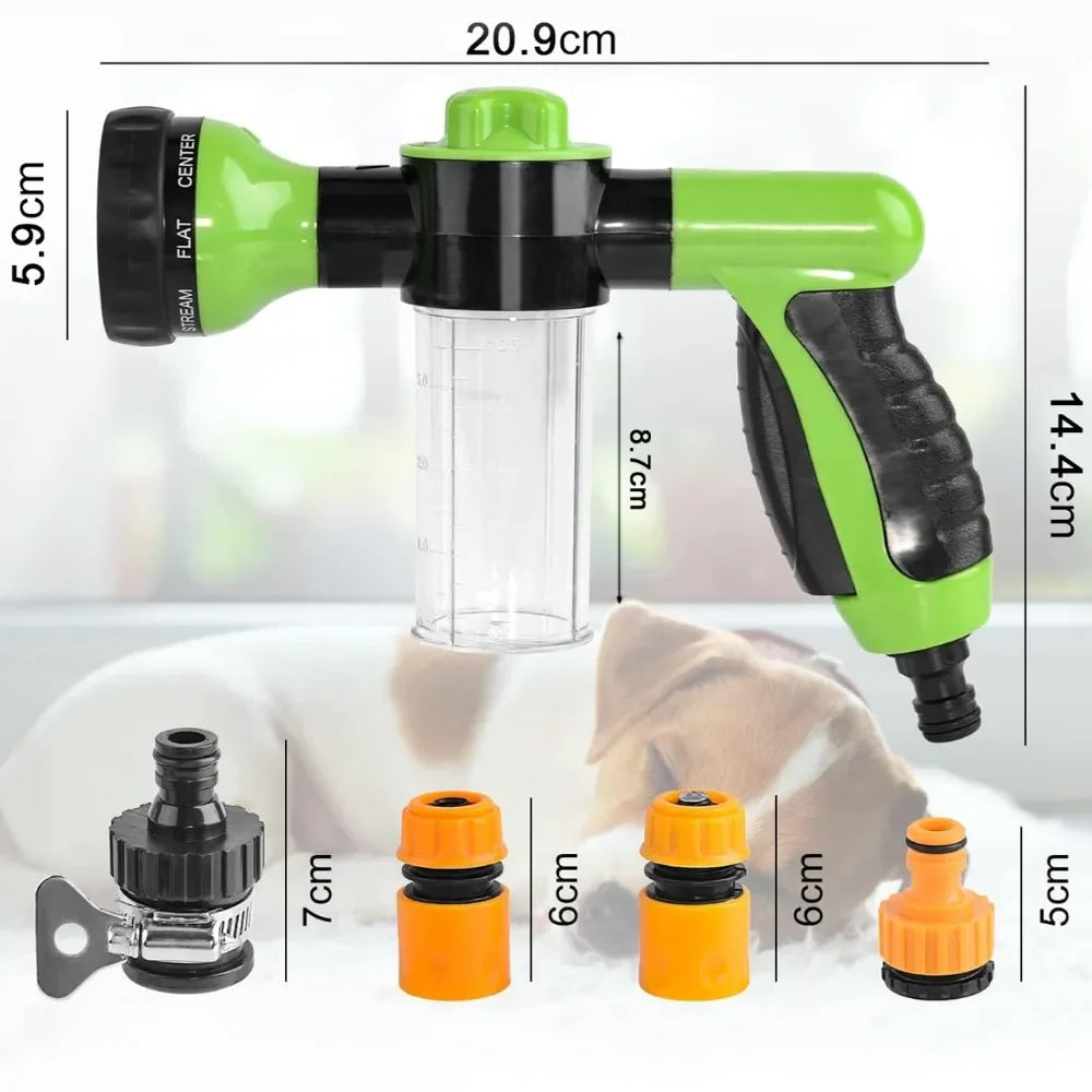 8-in-1 Dog Shower Sprayer – High-Pressure Pet Bath Hose Nozzle with Foam
