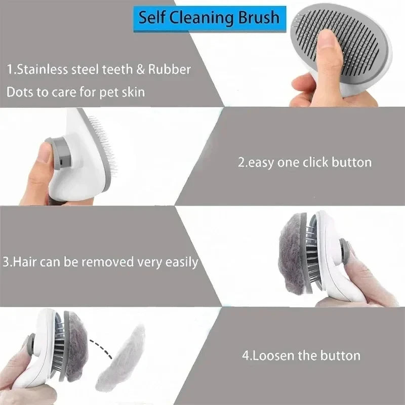 Self-Cleaning Slicker Brush for Dogs & Cats – One-Click Deshedding Brush