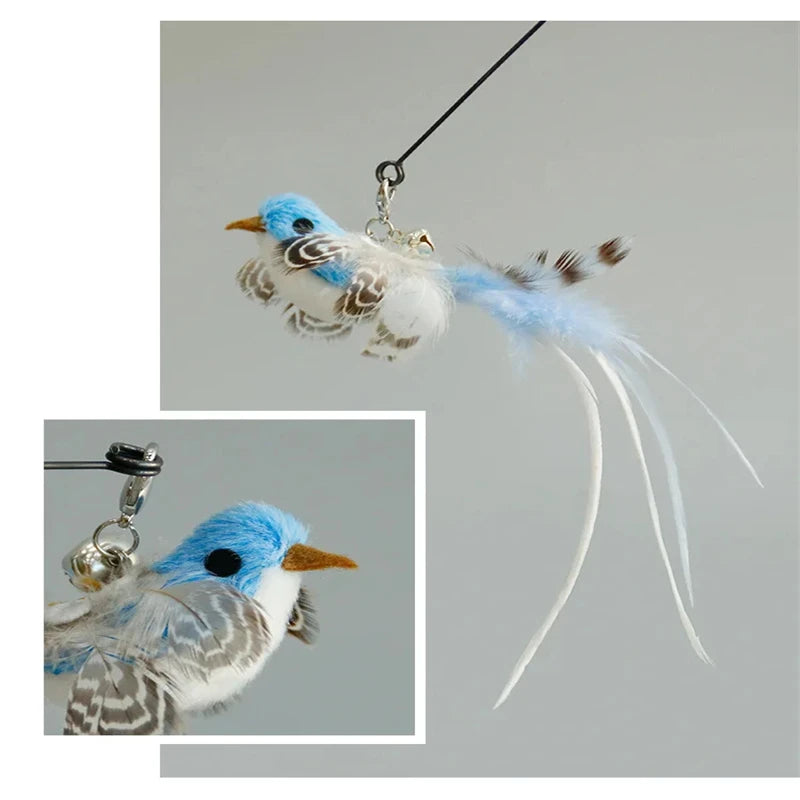 Bird Feather Cat Wand with Bell – Interactive Kitten Teaser Toy