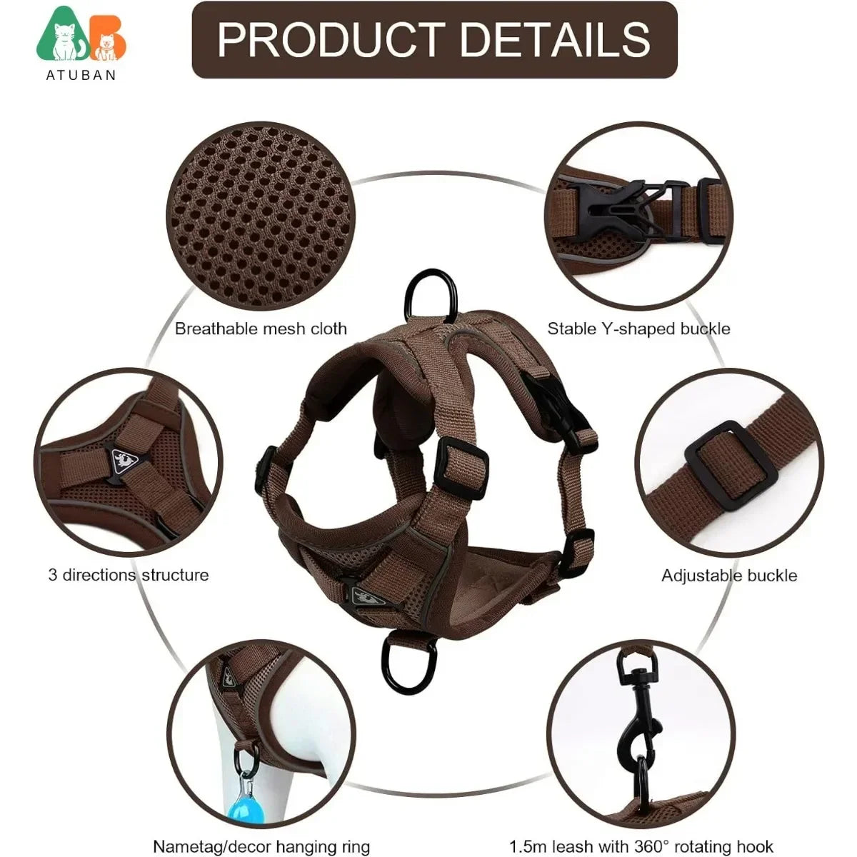 Cat Harness and Leash Set – Adjustable Reflective Vest Small to Large