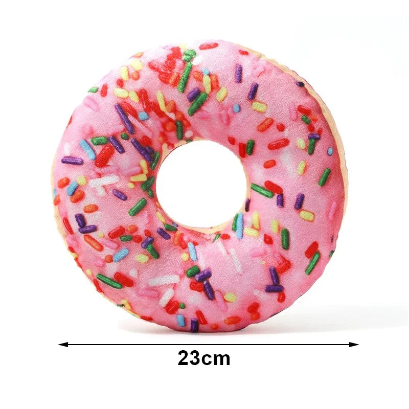 Squeaky Plush Doughnut & Pizza Dog Toy – Teeth Cleaning Chew