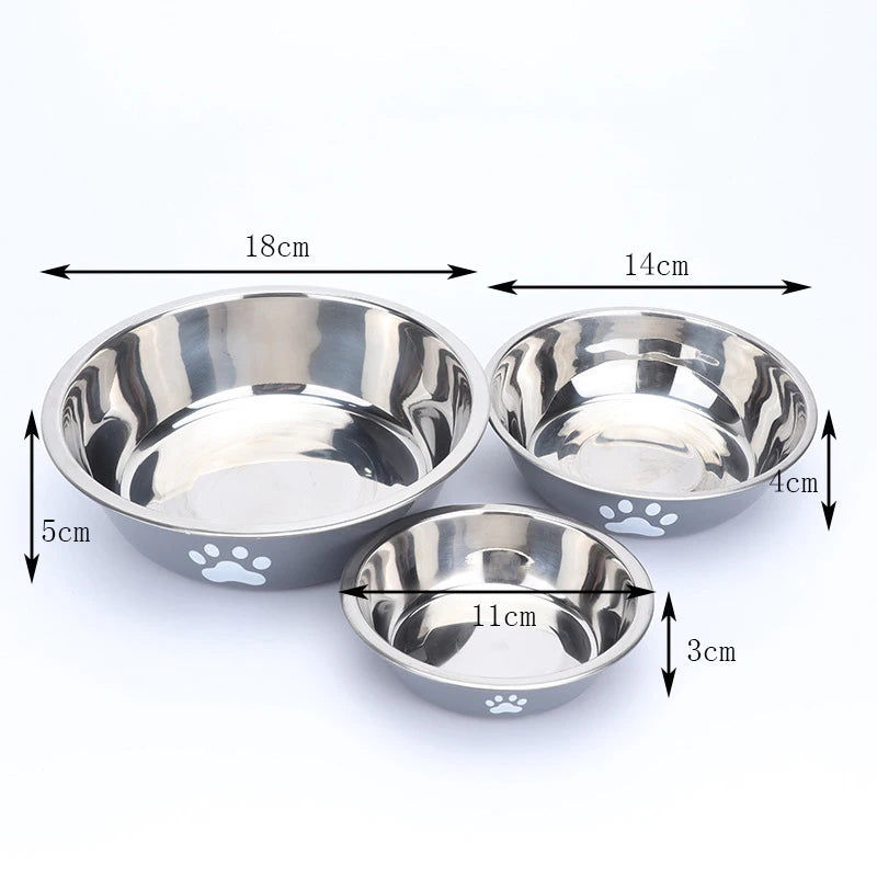 Stainless Steel Paw Print Pet Bowl – Non-Slip Silicone Base