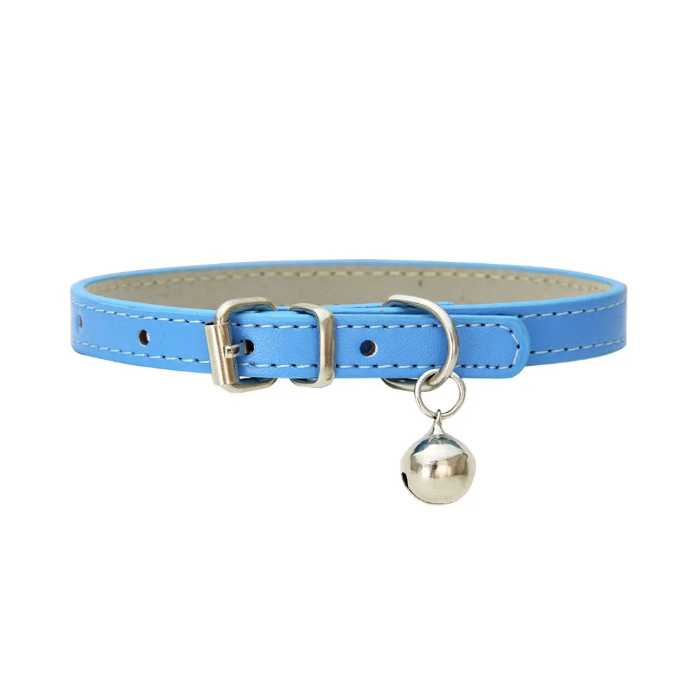 PU Leather Dog & Cat Collar with Bell – Adjustable Pet Collar