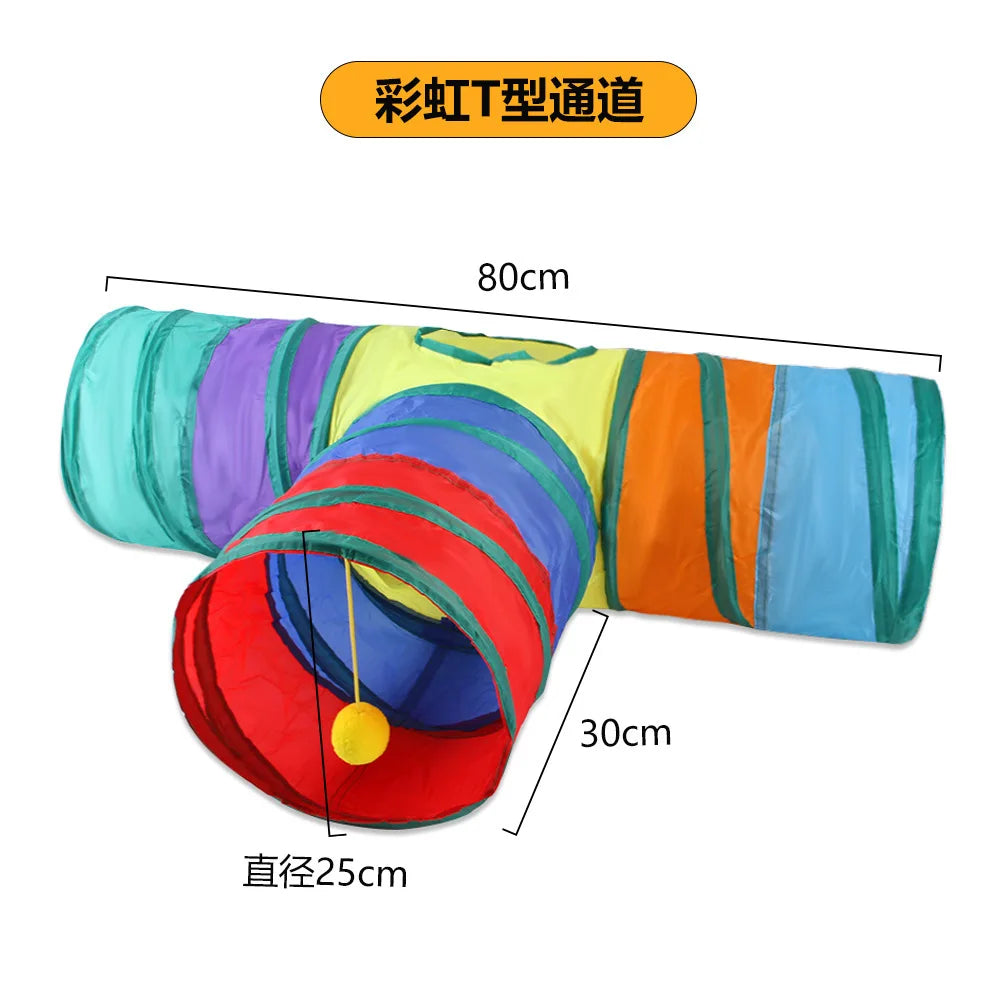 Collapsible Cat Tunnel – Foldable Play Tube with Hanging Toy for Cats