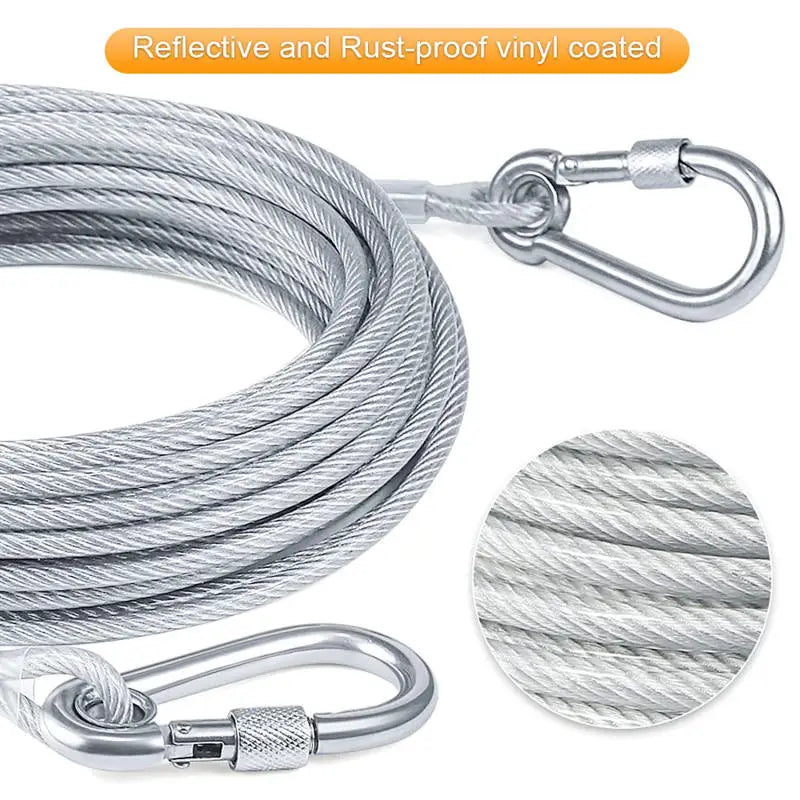 Heavy-Duty Dog Tie-Out Cable – Reflective Steel Lead with Swivel Hooks