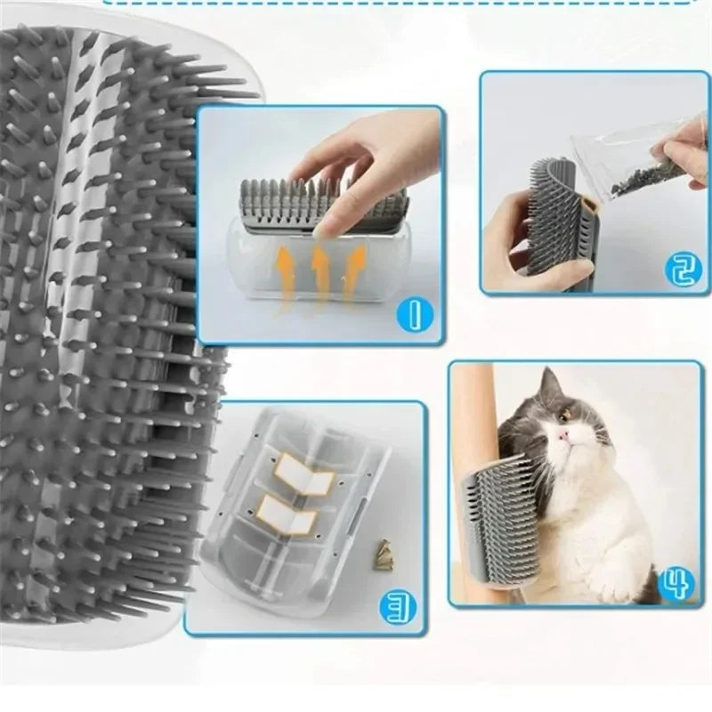 Wall Corner Cat Self Groomer – Massage Brush & Scratcher