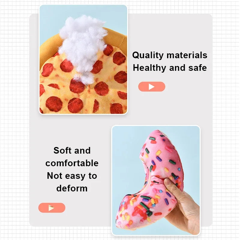 Squeaky Plush Doughnut & Pizza Dog Toy – Teeth Cleaning Chew